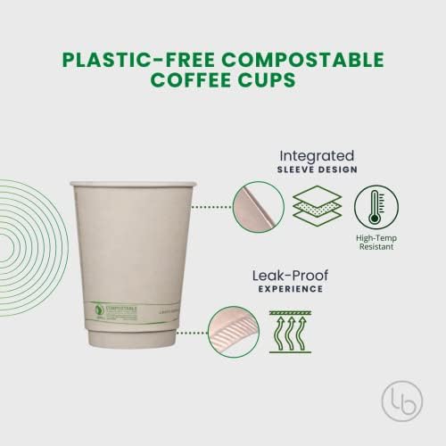 כוסות קפה ללא פלסטיק 12 oz על ידי איזון חי | 100 כוסות עם שרוולים משולבים. החלופות הטובות ביותר לכוסות פלסטיק.